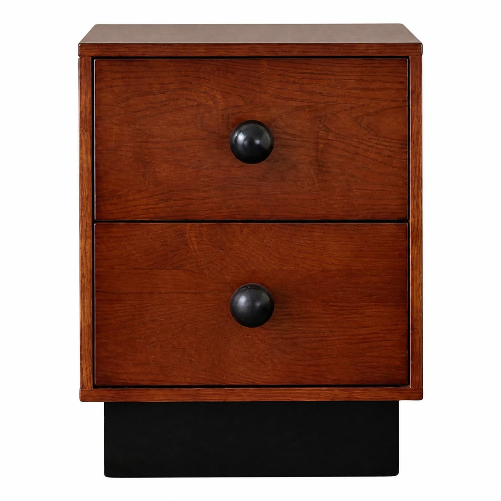 2-Drawer Wooden Bedside Cabinet with Black Base