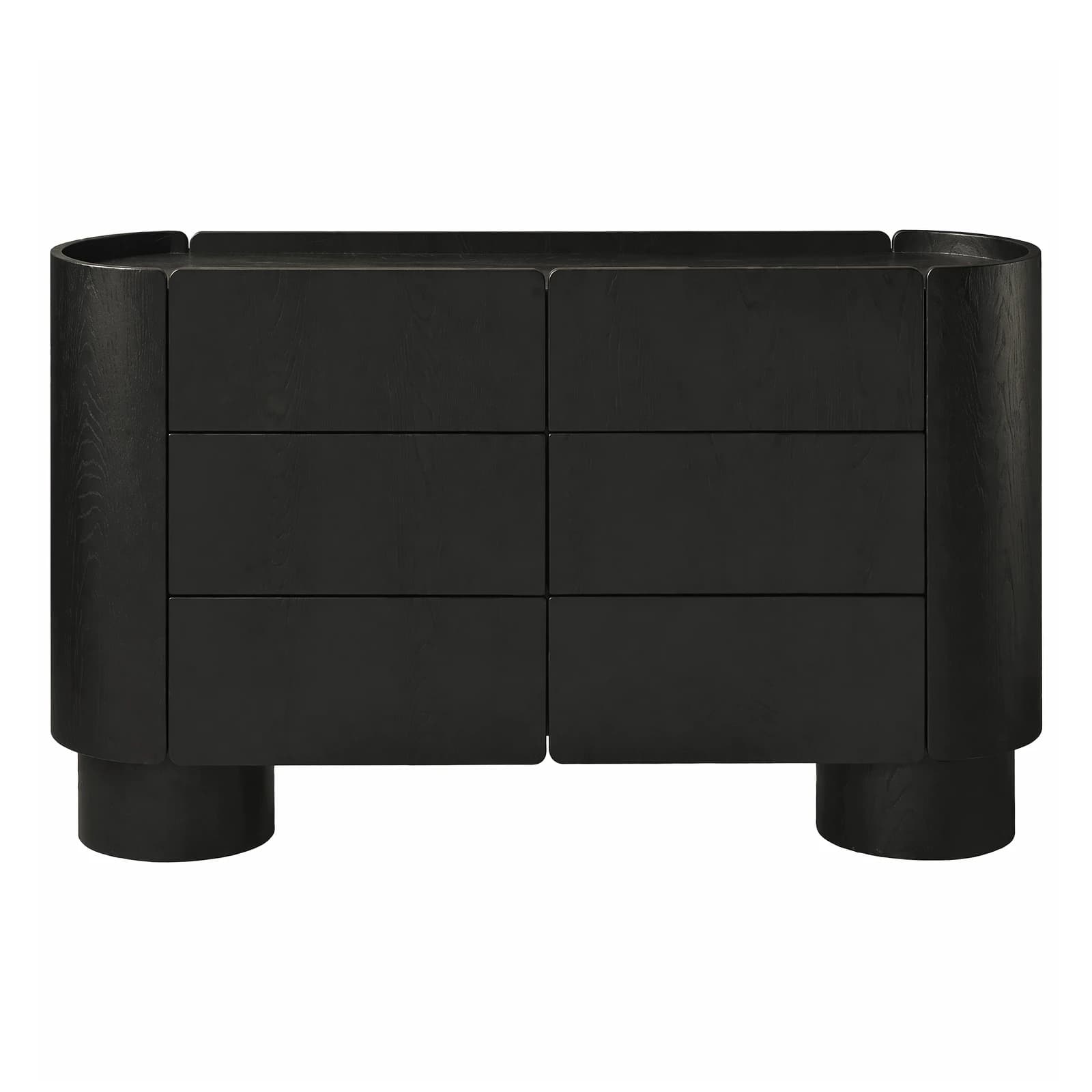 Modern Black Oak Side Cabinet with Curved Ends
